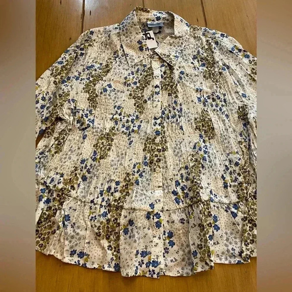 Womens Floral Femin Boho Pullover Collared NEW 1x Long Sleeve Wide Wrist - Picture 12 of 12